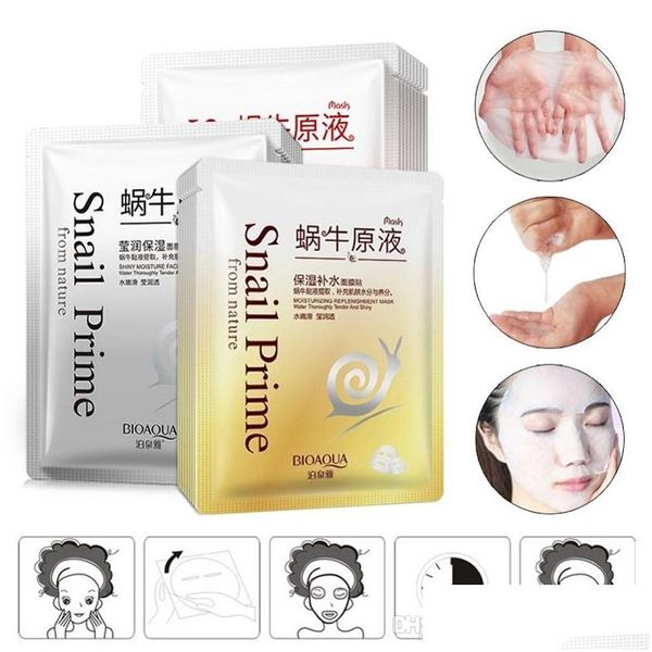 Andere Hautpflege-Tools Bioaqua Sheet Mask Snail Hydrating Essence Face Facial Moisture Oil Control Remove Acne Shrink Pores Cleaner D Dh3Yd