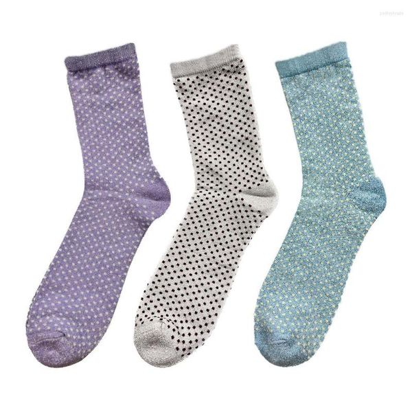 Damensocken Fancy Shiny Lurex Dots Gitter 1 Paar