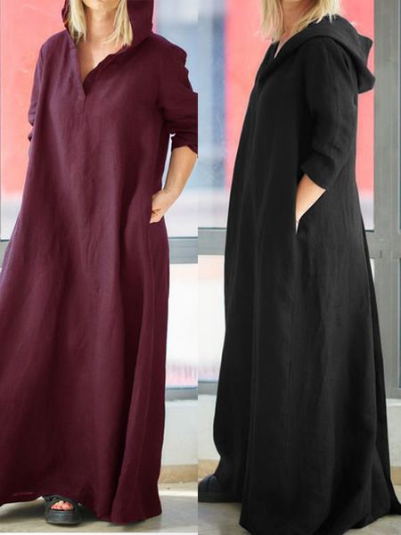 Abbigliamento etnico Turchia Arabo Musulmano Maxi abito con cappuccio Donna Arabo Cotone vintage Lino Donna Casual Felpe con cappuccio Vestidos Abito manica lunga 5XL 230227