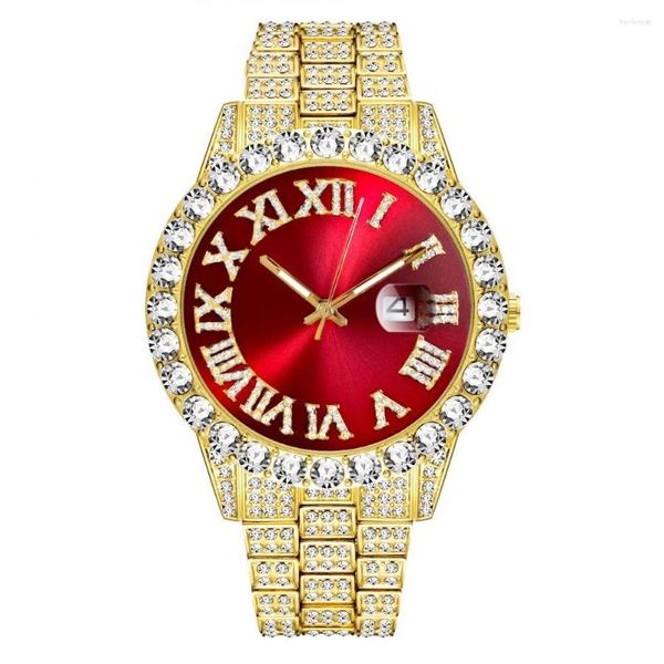 Нарученные часы роскошные бриллиантовые мужчины смотрят высококачественные брендовые браслеты из нержавеющей стали, кварцевые часы, дела о том