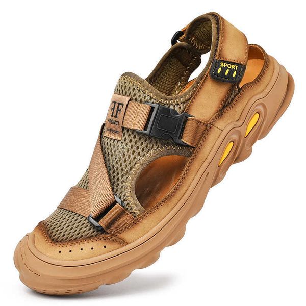 Hausschuhe Herren Sandalen Handgefertigte Leder Freizeitschuhe Hochwertige Strand Rutschfeste Outdoor Walking Mode Wandern Trekking Bequeme Sohlen Y2302