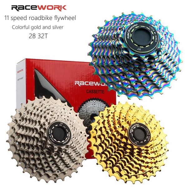 Rodas livres da bicicleta Chainwheels RACEWORK Road 11 Speed Cassette 28T 32T Roda livre da bicicleta Ouro prata Colorfull Volante Para Shimamo 105 6800 R7000 R8000 230228