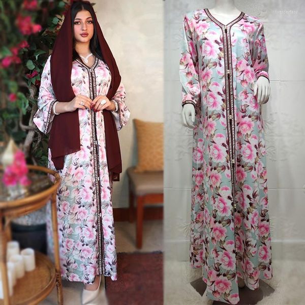 Roupas étnicas Roupas muçulmanas Moda de moda vestido longo para mulheres fita solta plus size size rosa maxi vestidos hijab arabic dubai robe middle