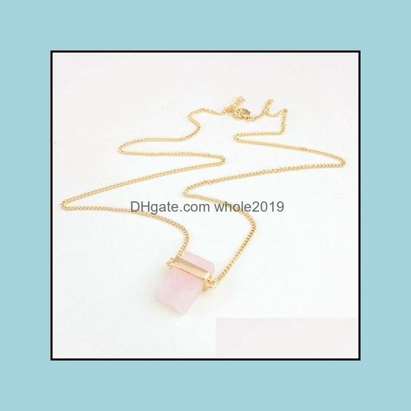 Anhänger Halsketten Rec Rose Rosa Quarz Halskette Kristall Stein Polieren Metall Druzy Exquisite Handgemachte Drop Lieferung Schmuck Anhänger DHSW1