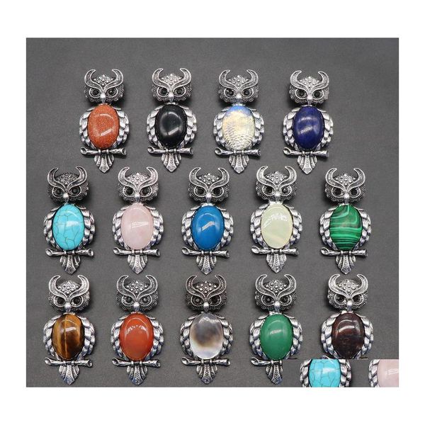 Auto DVR Pins Broschen Eule Form Anhänger Chakra Stein Edelstein Pins Natürliche Heilkristalle Vinage Schmuck Drop Lieferung Dhflc