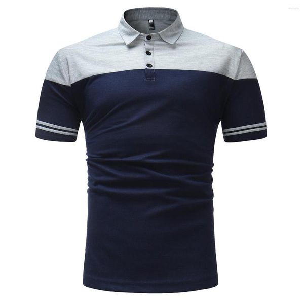 Herren-Poloshirts, übergroß, für Herren, modisch, lässig, farbblockierend, kurzärmelig, Designer-Grau