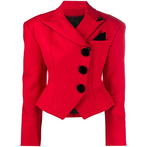 Feminino ternos blazers high street estes designer de moda jaqueta feminina lapela smoking slim ajuste vermelho blazer curto 230228