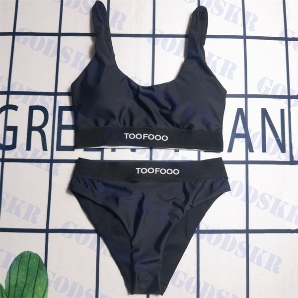 Damen-Bikini-Set, Schwarz, Markenlogo, Badeanzug, Sport-Tanks, Unterwäsche für Damen, geteilte Badebekleidung