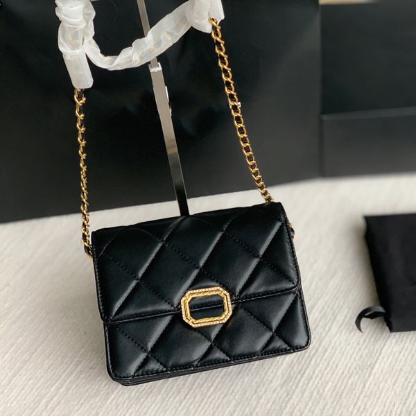 23Ss Designer Square Strass Turn Lock Shoulder Bags Classic Mini Flap Quilted 3 Colors Accordion Multi Pochette Cosmetic Case Purse Luxury Handbag 19X15CM For Women