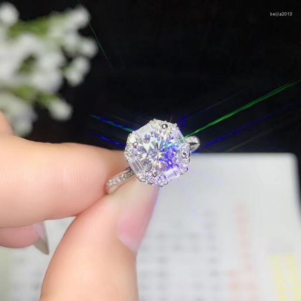 Anelli a grappolo Moissanite Argento 925 Fashion Design Forte diamante color fuoco Pietra ad alta durezza 1ct