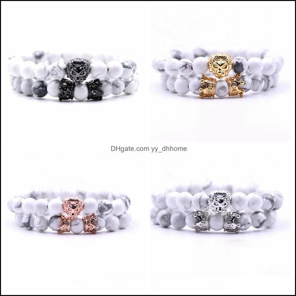 Бисер 2 шт./Уставные животные король Lion Hewlite Burcelet Bracelet Black Stone Crown Пара браклет для мужчин