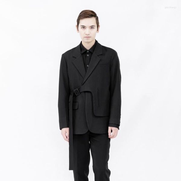 Мужские костюмы мужской сплайсинг асимметричный случайный свободный костюм японский большой модный тренд нерегулярная персонализированная планка черная пальто
