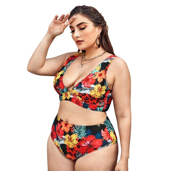 Moda de banho feminina wtcandy 2023 Sexy micro floral xxxl biquíni conjunto feminino de cintura alta plus size 4xl maiô grande maiô de banho de praia