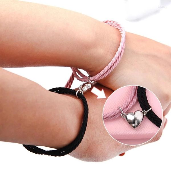 Charm Armbänder 2 teile/los Magnetische Armband Herz Anhänger Paar Für Liebhaber Freund Männer Frauen Geflecht Seil