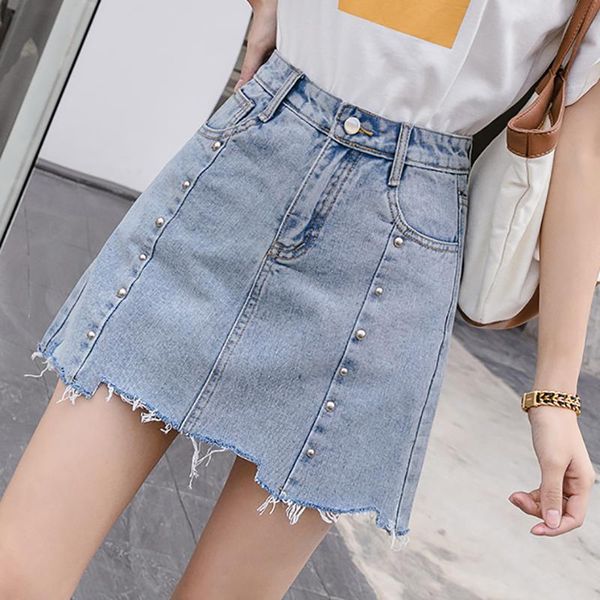 Gonne 2023 Estate Donna Casual Pulsante Gonna di jeans a vita alta Moda coreana in rilievo Breve Mini A-Line Abbigliamento femminile