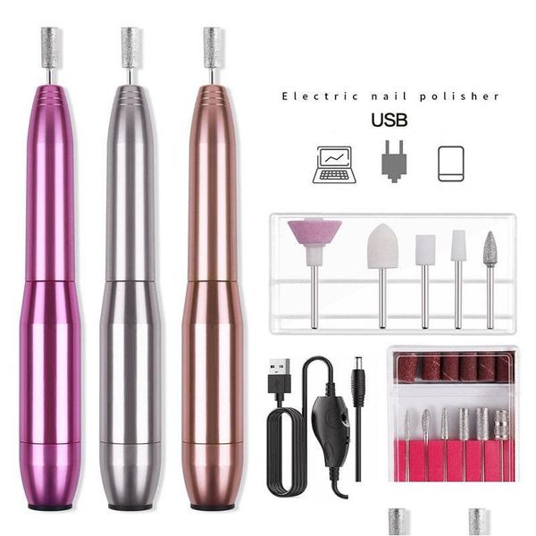 Attrezzatura per nail art Kit per trapano elettrico per unghie Mini lucidatore portatile potente Levigatrice Levigatrice Pedicure Manicure Usb Drop Delivery He Dhtxi