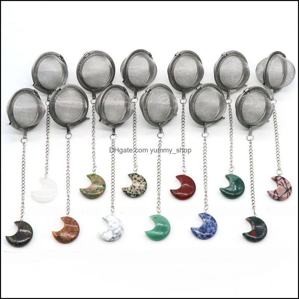 Anéis -chave Infusores de aço inoxidável da lua para filtro de malha de chá solto com charme de gancho de corrente estendida Bandejas de gotejamento de cristal shaker dhzmp
