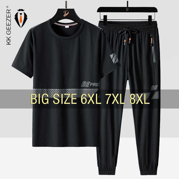 Survêtements pour hommes Hommes T-shirt Costume Pantalon 2 pièces Ensemble surdimensionné 6XL 7XL 8XL Plus Taille Manches courtes T-shirts noirs Mode d'été Lâche Dropshipping Z0224