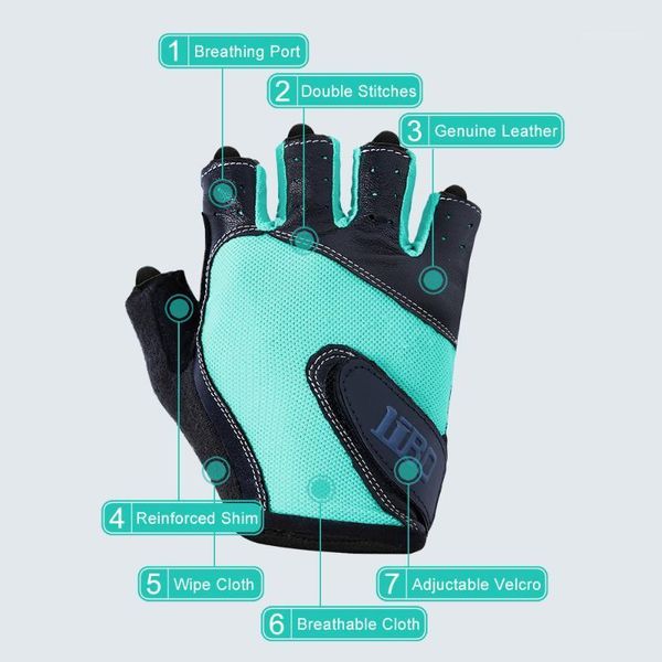 Luvas de cinco dedos Feeiqiaosh Girls Fitness Exercício Mulheres Couro respirável à prova de choque ginásio de ciclismo Half Finger Glove 2023 Guantes Ciclismo