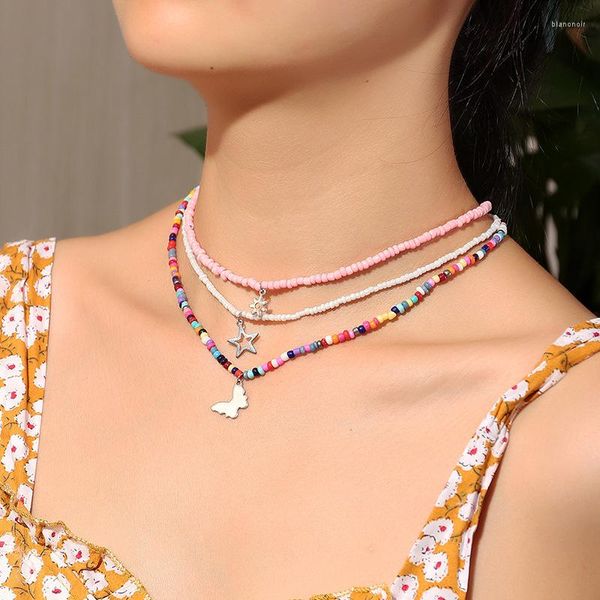 Collana girocollo con stella e farfalla, set per donna, dolce, bohémien, multicolore, multistrato, spiaggia estiva