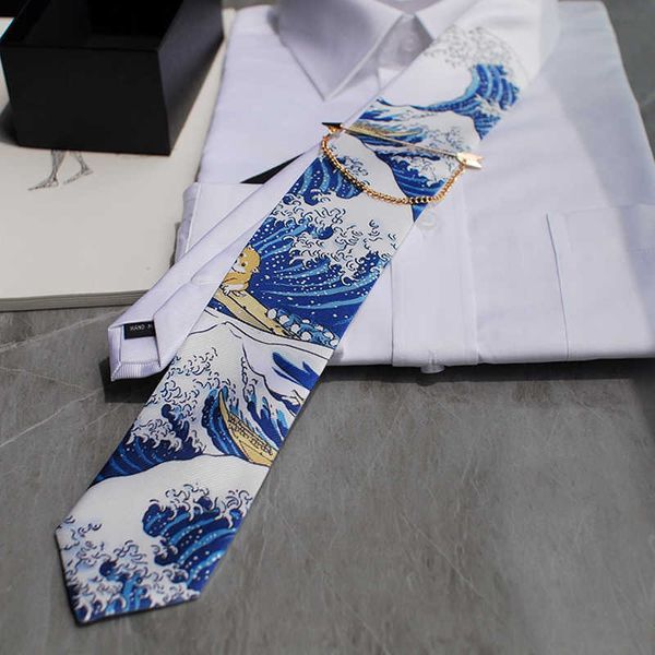 Pescoço laços de pescoço frete grátis masculino masculino Moda de moda Kanagawa Redesenhou série de fantasia tie wedding host hosted europeu Party Gartie J230227