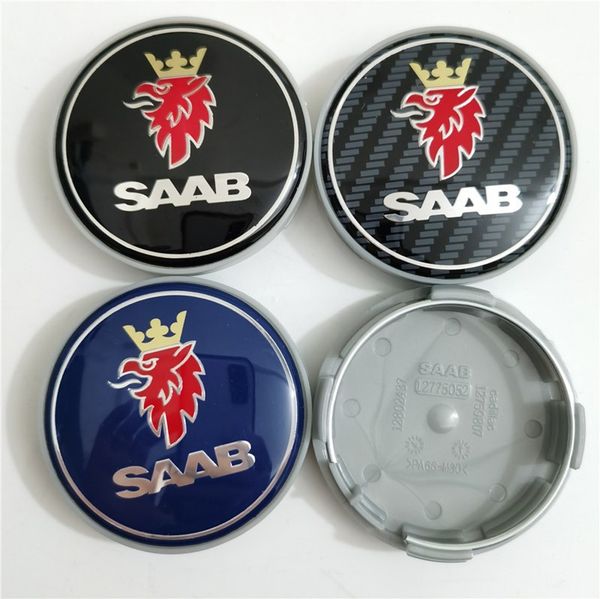 60 PCs 62mm 63mm Saab azul preto carbono roda cubos de cubos central para as tampas da roda de carro Acessórios Saab Leay Wheel Centro Caps 93 9-3 95 9-5 900 9000