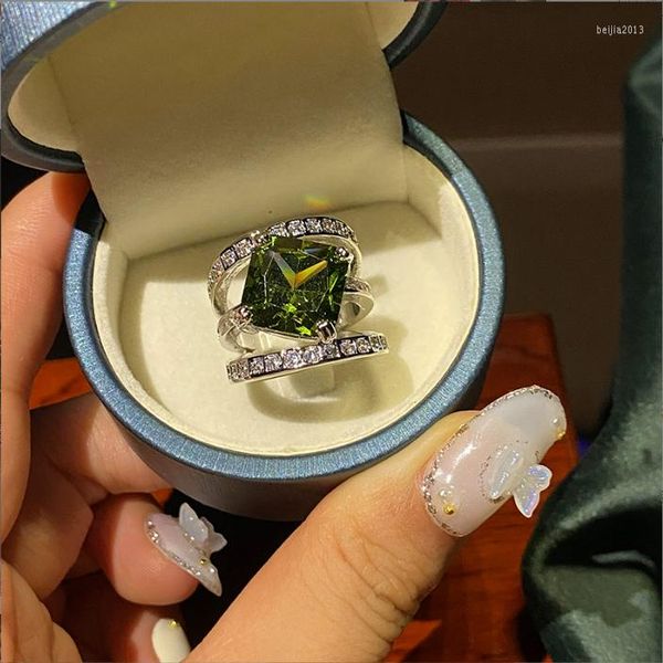 Кольца кластера, винтажное кольцо с бриллиантом из сладкой ленты и бантом, с тремя слоями линий, зеленый указательный палец, женский