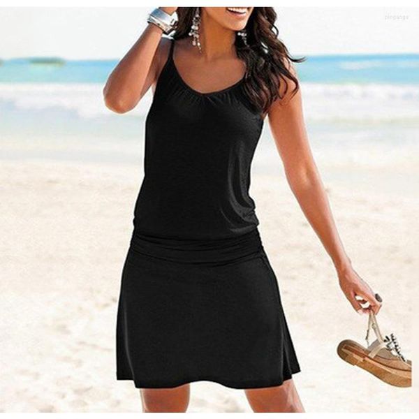 Vestidos casuais qweek praia preto deslizamento mini vestido mulher verão 2023 vestido de verão sexy feminino de praia feminina roupa veno