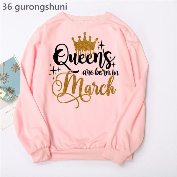 Damen-Kapuzenpullover, Sweatshirts, Geburtstagsgeschenk, rosa Damenkleidung, goldene Krone, Königin wird im Januar bis Dezember geboren, Grafikdruck-Sweatshirt für Damen, 2302273ZZG