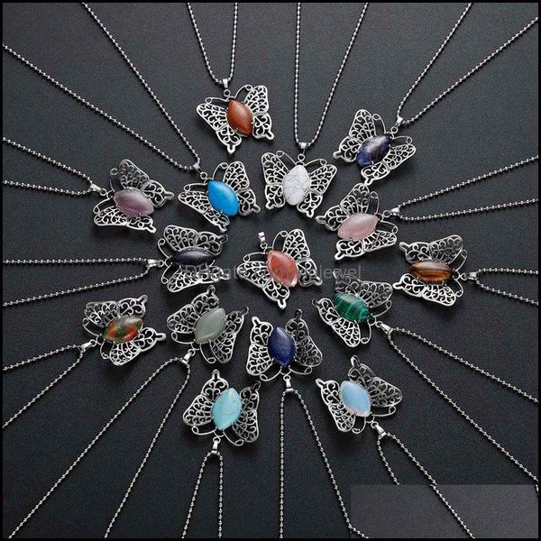 Colares de pingentes de colar de borboleta homens e mulheres itens de moda de aço inoxidável de pedra natural 12 peças de jóias entrega caneta dh8mm