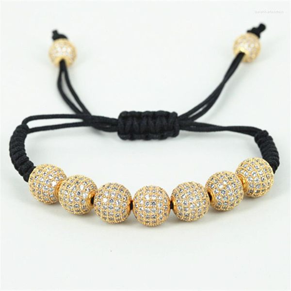 Charme Pulseiras Marca Anil Arjandas Homens 7 pcs 10mm Pave CZ Beads Briading Macrame Pulseira Para Jóias A-0029