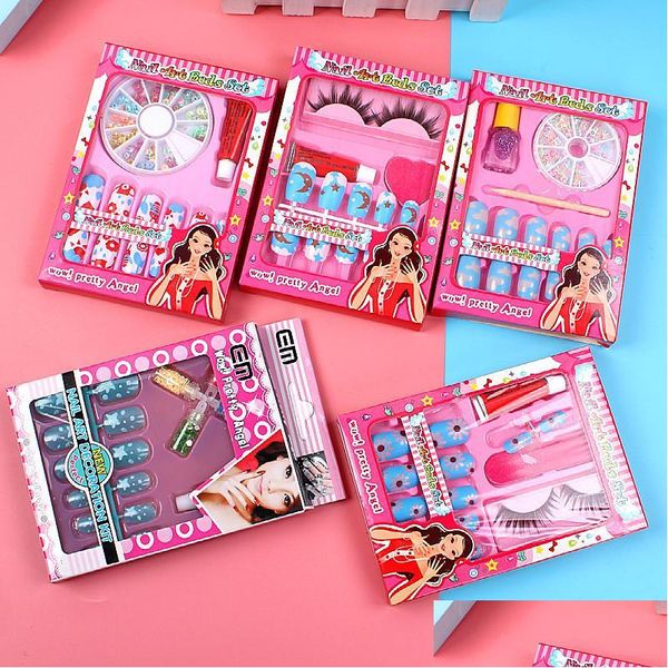 Kits de arte na unha Kids Girls False unhas Set Playhouse Princess adesivos maquiagem de brinquedos de brinquedo garotas de presente entrega de saúde beleza dhd3i