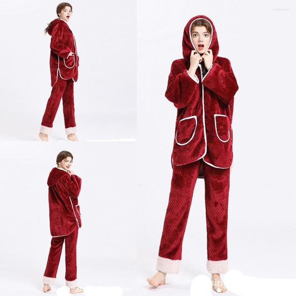 Abito da damigella Due pezzi Donne Donno dormono inverno Coat e pantaloni Velvet Bavani con tasche Nightwear Times Timenica M L