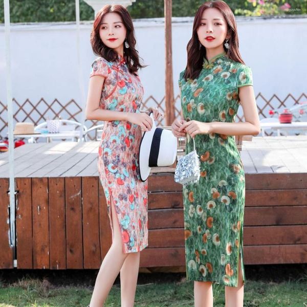 Etnik Giyim Kız Cheongsam 2023 Günlük Moda Show Slim Lady Elbise Geleneksel Çin İpek Akşam Qipao