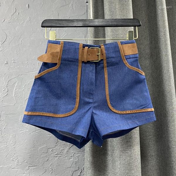 Frauen Shorts Herbst 2023 Ankunft Dark Blue Denim Mit Gürtel Streetwear Frauen Kurze Jeans GC327