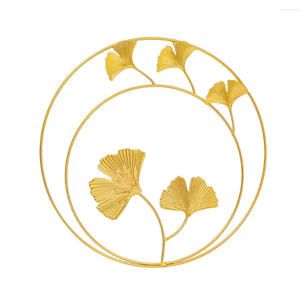 Flores decorativas folhas de parede de metal redondo ornamentos pendurados decoração ornamento de ferro quarto decoração de decoração de folha de peças douradas de ouro simples diy simples