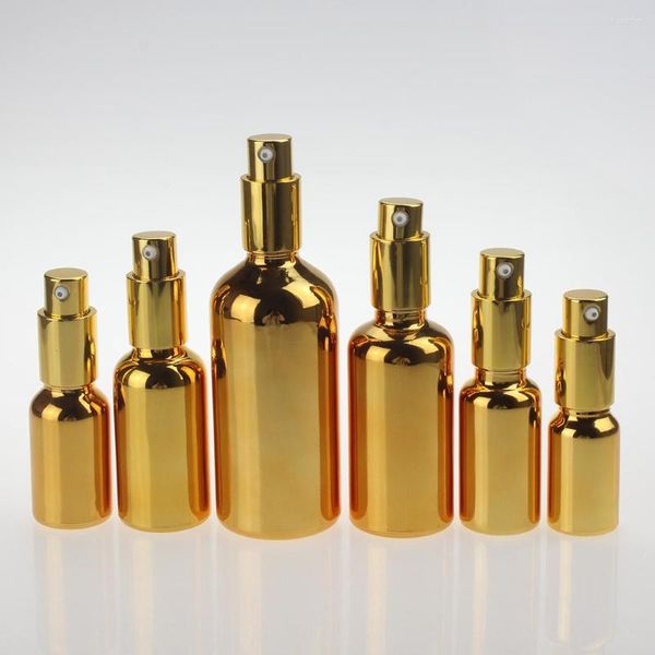 Garrafas de armazenamento por atacado 1 onça de ouro e vidro prateado garrafa de cosméticos 30 ml com bomba