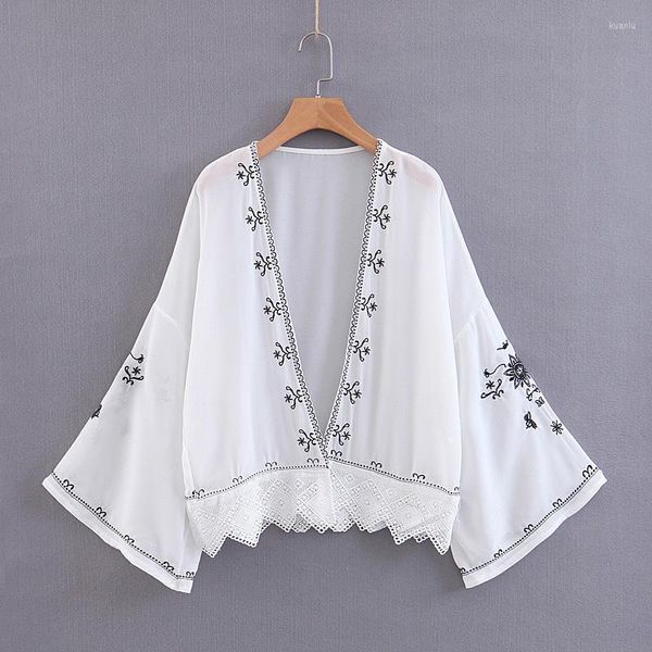 Blouses feminina Roupas femininas verão 2023 praia quimono cardigan bordado bordado vintage casual e top women boho grande