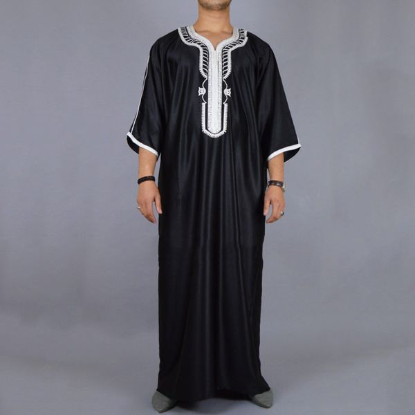 Roupas étnicas homens muçulmanos kaftan marroquinos homens jalabiya dubai jubba thobe algodão camisa longa casual juventude preto túnica árabe roupas roupas masculinas tamanho grande