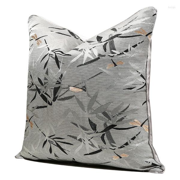 Travesseiro de travesseiro de luxo jacquard tampa de alta precisão Bordado cinza folhas de libélula travesseiro 45x45/50x50cm Decoração de cama de cama