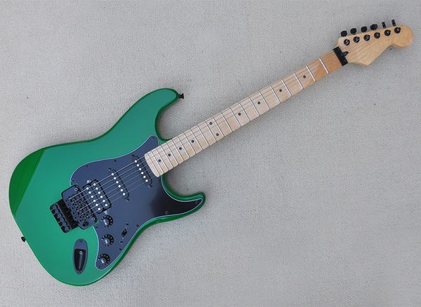 Grüne E-Gitarre mit Floyd-Rose-Ahorn-Griffbrett, kann auf Wunsch individuell angepasst werden