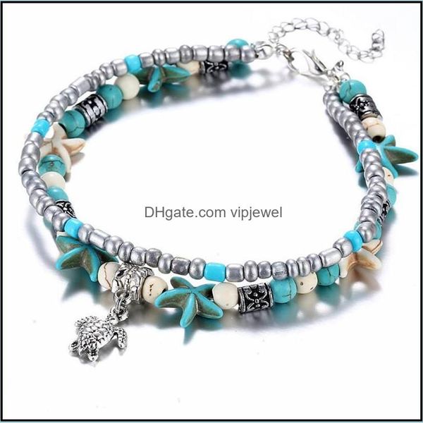 Fußkettchen Bohemian Fußkettchen Armbänder Muscheln Perlenkette für Frauen und Mädchen Muschel Strand Schildkröte Anhänger Drop Lieferung Schmuck Dhzrg