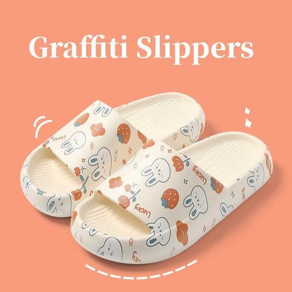 Pantofole Pantofole da orso solido Cartoon Graffiti Scarpe da donna Infradito estive Sandali da spiaggia Piattaforma spessa Pantofole da casa casual morbide e accoglienti Z0215