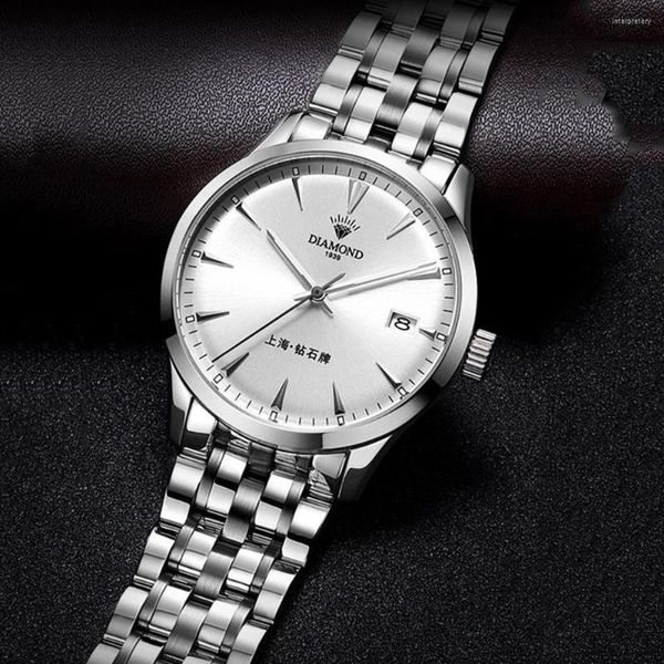 Нарученные часы Shanghai Watch Автоматические механические 38 -мм платья часы мужчины роскошные сапфировые часы из нержавеющей стали из нержавеющей стали алмаз