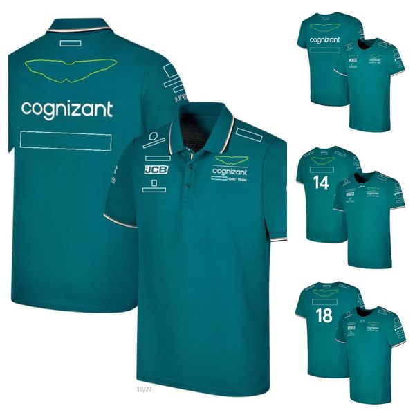 F1 2023 equipe oficial camiseta verão em torno do pescoço manga curta terno de corrida personalizado camisa polo de corrida verde masculino