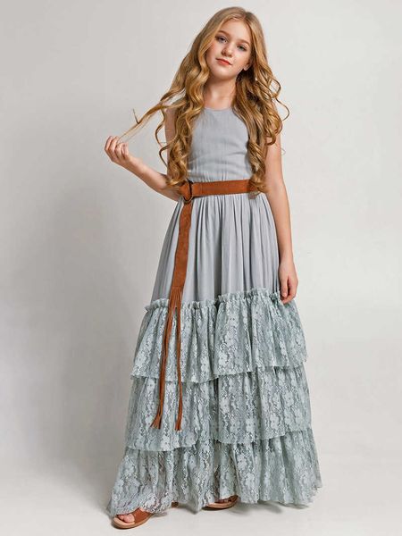 Abiti da ragazza Nuove ragazze in pizzo con volant a strati Principessa Party Dress Baby Kids Flower Girls Abiti da sposa Abiti per adolescenti per 3 4 6 8 10 12y Z0223