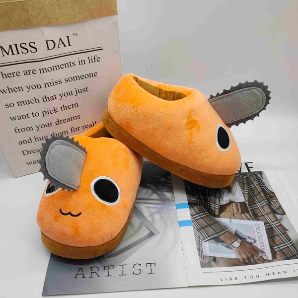 Slippers Chainsaw Man Man Pochita Plush Slipper Pochita Peluche Shoes Sapatos Anime Anime Happy Orange Dog Rachado Toy Soft Kawaii Plushie Gift Z0215