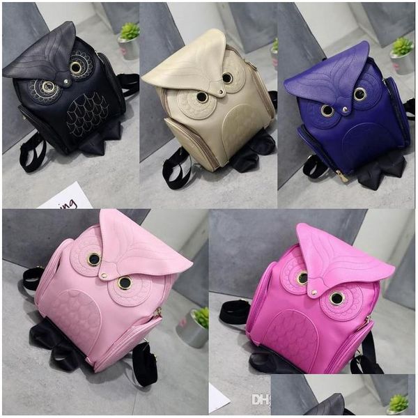 Zaini Cute Owl Fashion Pu Leather Cartoon Women Zaino Softback School Bags Adolescenti per ragazze Drop Delivery Baby Kids Maternit Dhuvs