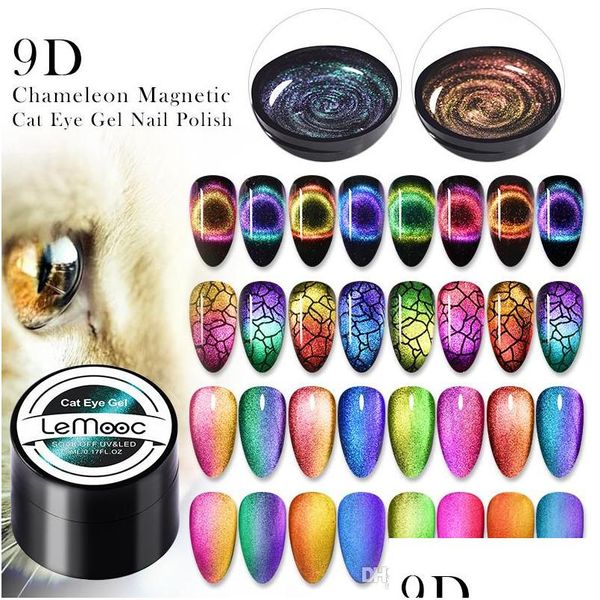 Nagelgel Schönheit Lemooc 9D Katzenauge Laser glänzende Farbe UV-Polnisch Soak Off LED Magnet Kunst Lack Lack Drop Lieferung Gesundheit DHDR8