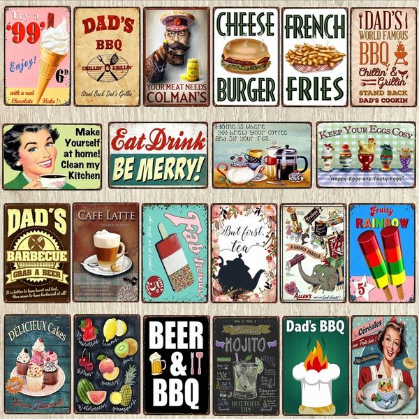 Dad's Barbecue Kunstgemälde, dekorative Schilder, Bier-BBQ-Plakette, Metall, Vintage-Wandbar, Heimkunst, Retro-Restaurant, personalisierte Dekoration, Metall-Blechschild, Größe 30 x 20 cm, w02